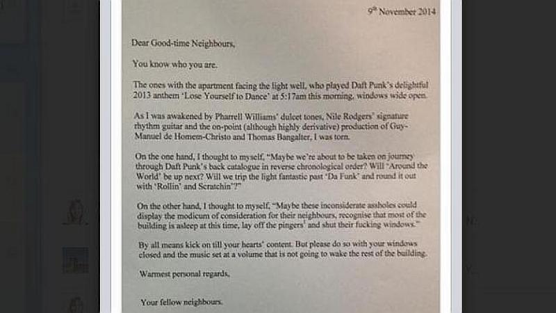 Poludio na preglasne susjede i napisao im ovo sjajno pismo