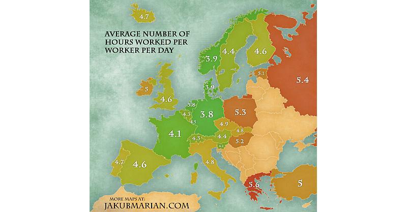 KARTA: Evo koliko prosječno sati dnevno radi Nijemac, Austrijanac, Švicarac…
