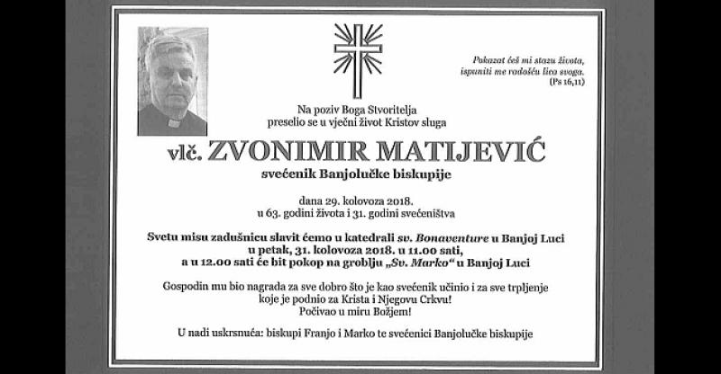 SVEĆENIK KOJI JE BLAGOSLOVIO PAPU Danas posljednji ispraćaj Zvonimira Matijevića
