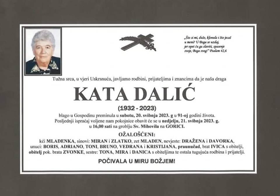 Tuga u obitelji Dalić: Preminula je majka Zlatka Dalića - Kata Dalić! Počivala i miru Božjem