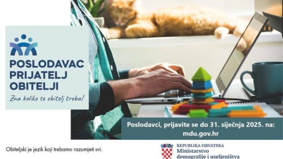 Ministarstvo demografije i useljeništva otvorilo javni natječaj ‘Poslodavac prijatelj obitelji’ u 2024. godini